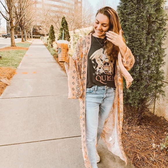 SOLD OUT Pink Bohemian Floral Maxi Duster Kimono Wrap Robe - Picture 5 of 16